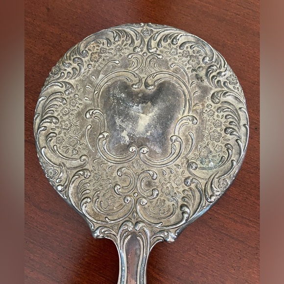 Vintage Art Deco Victorian Style Silver Plate Metal Hand Mirror Heavy 9 1/2" - Picture 2 of 10